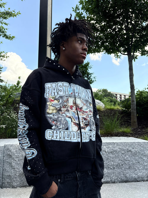 "CHILD OF GOD" FASTLIVING DISTRESSED ZIP UP