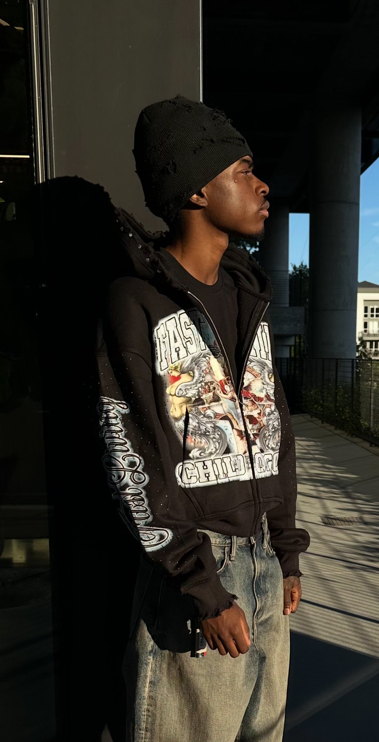 "CHILD OF GOD" FASTLIVING DISTRESSED ZIP UP